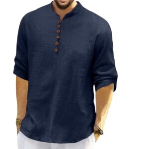 ROYALSCOUT Men’s Cotton Polyester Blend Solid Regular Fit Full Sleeve Short Kurta