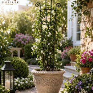Elegant Black Metal Plant Support Trellis | Decorative Climbing Plant Stake