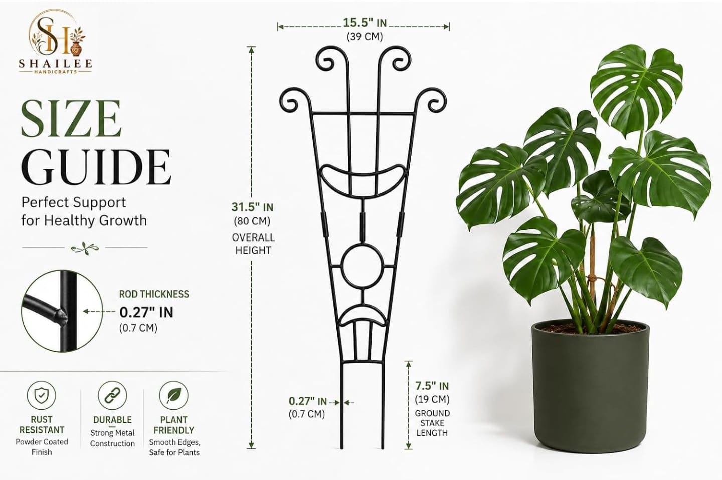 Elegant Black Metal Plant Support Trellis | Decorative Climbing Plant Stake - Image 2
