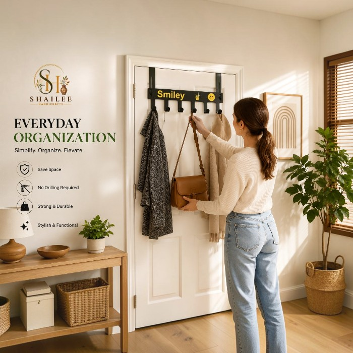 Wall Mounted Metal Door Hanger with 6 Hooks
