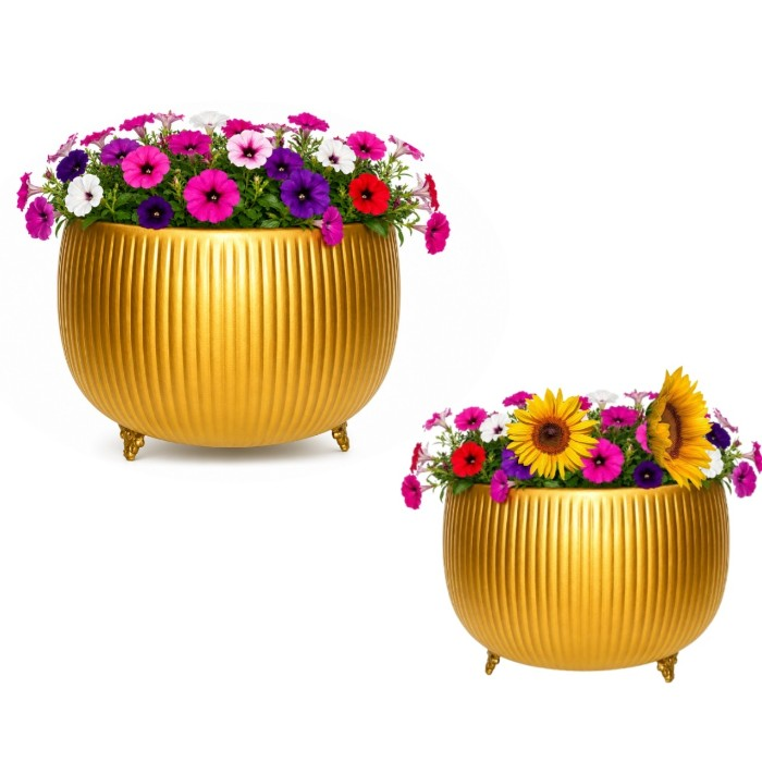 Gold Metal Planter Set of 2 – Decorative Indoor Plant Pots - Image 3