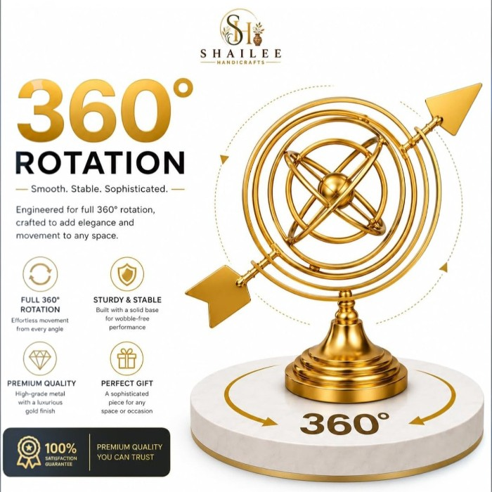 Gold armillary sphere 360 degree view