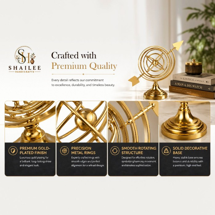 Gold armillary sphere gold coated metal globe