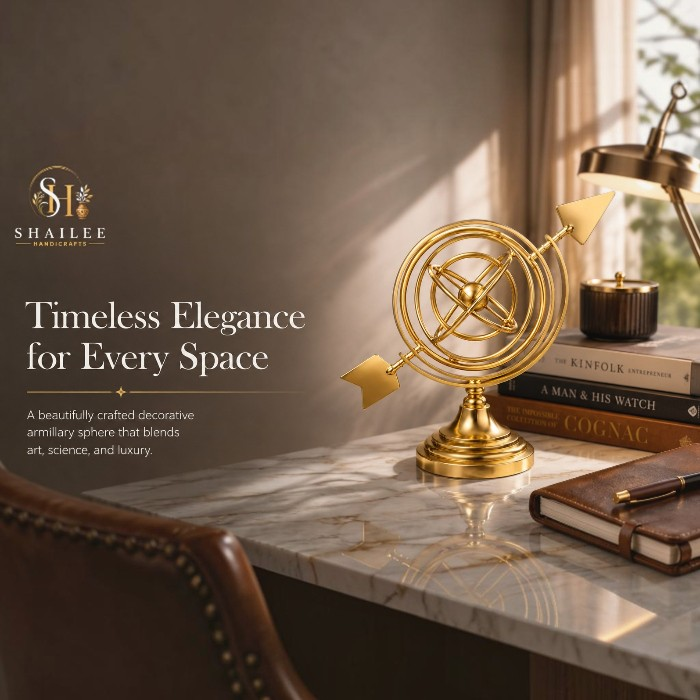 Decorative gold metal globe sculpture