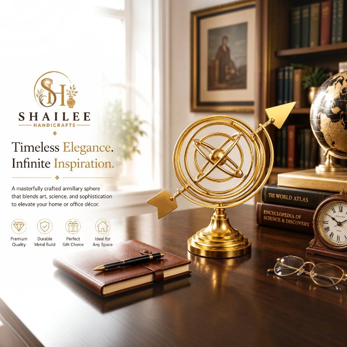 Gold armillary sphere study room table decor